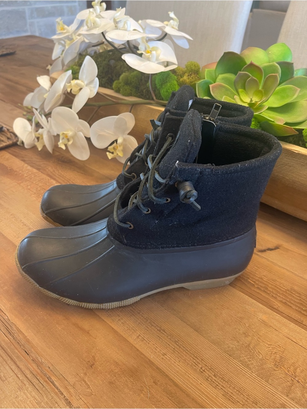 Sperry Women's Black Lace Up Wool Blend Syren Gulf Saltwater Duck Boot Size 10